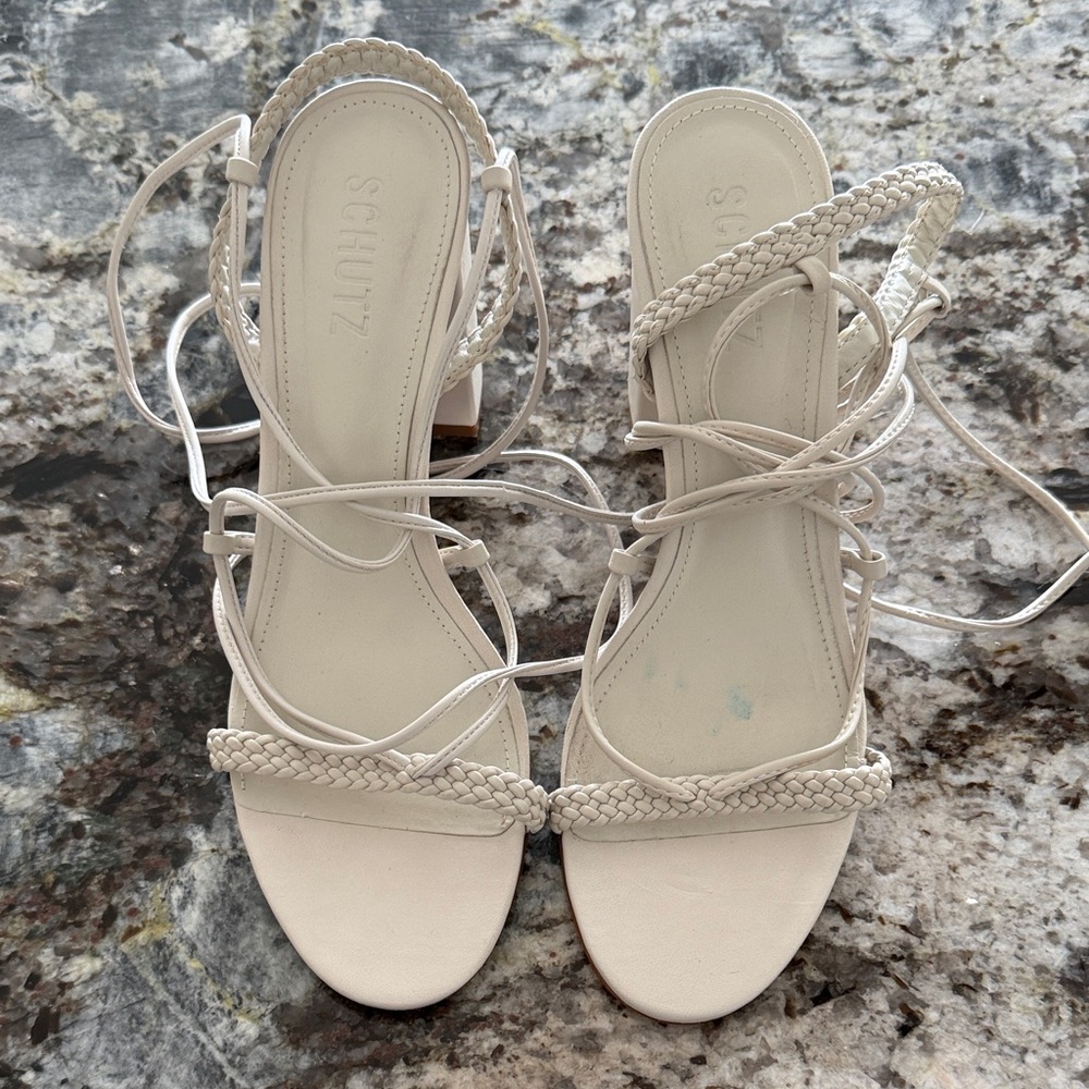 SCHUTZ Braided Lace-Up Sandals in Cream